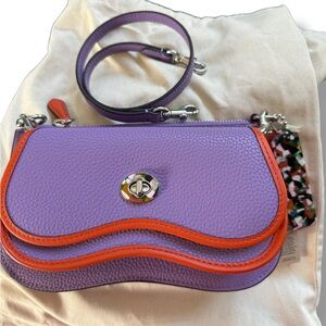 Coachtopia Purple and Orange Wavy Dinky Double Pouch Bag Iris/Sun Orange NWT